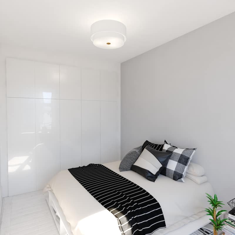 Burnaby White Linen Semi-flush Drum Ceiling Light