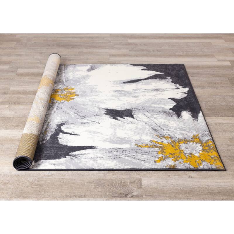 Florence Collection - Grey/Yellow Floral Rug - 4'7" x 6'7"