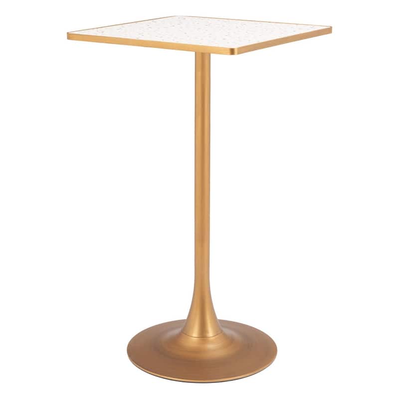 HomeRoots 24" Beige and Gold Faux Terrazzo and Steel Square Bar Table - 24.00 in. x 41.70 in. x 24.00 in.