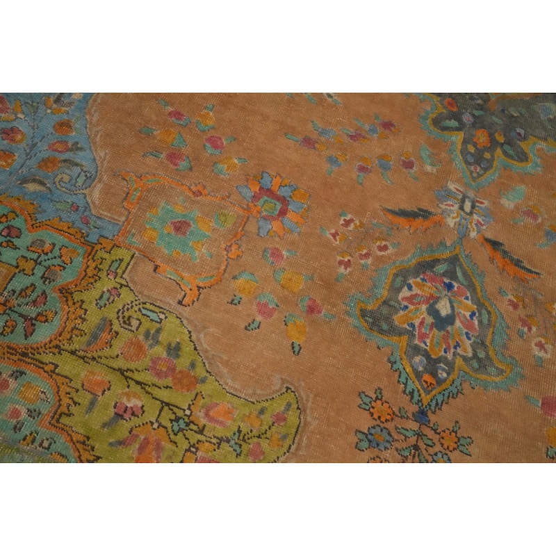 Hand Knotted Oriental 100% Wool Carpet Traditional Floral Oranges & Rust Tabriz Area Rug - 13' 0'' X 9' 8''