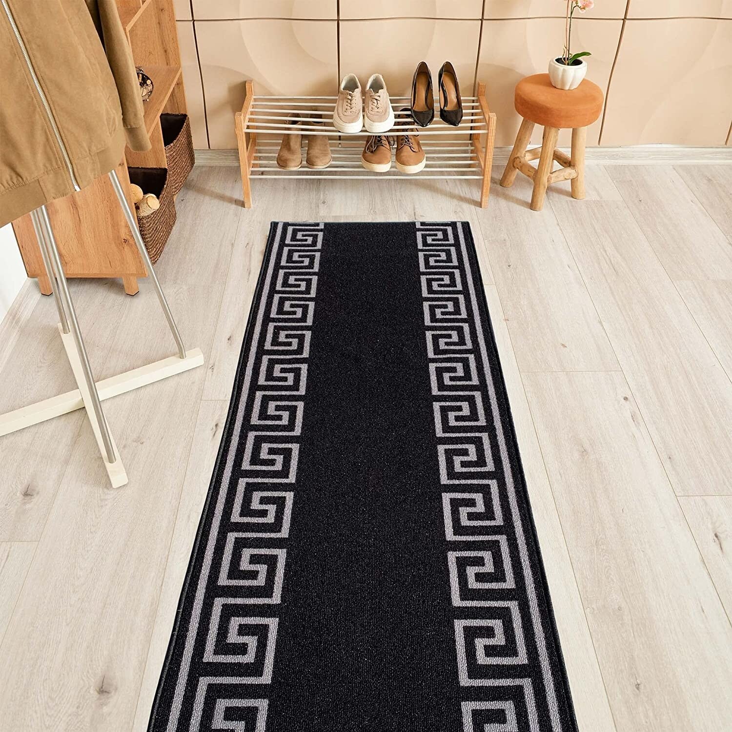 Custom Size Greek Key Black 31 Inch Wide Non-Slip Stair Runner Rug - Bed  Bath  Beyond - 35749221