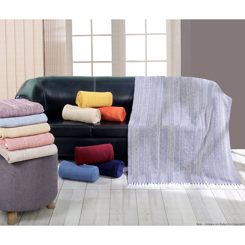 100% Cotton All Season Throw Blankets Herringbone 50''x 60'' Set of 2