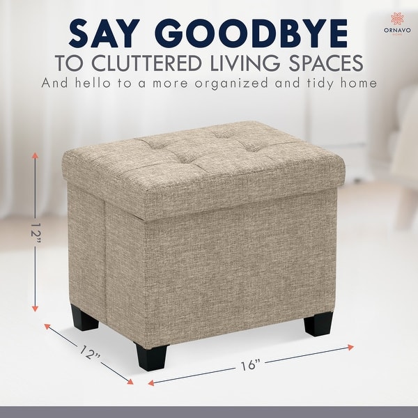 dimension image slide 4 of 5, Ornavo Home Collapsible Rectangle Small Storage Ottoman with Legs - 12" x 16" x 12"