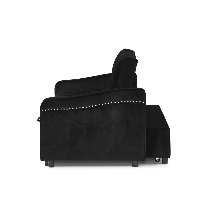 Velvet Sofa Bed with Pull-Out Sleeper and USB Charging Ports for Living Room or Guest Room