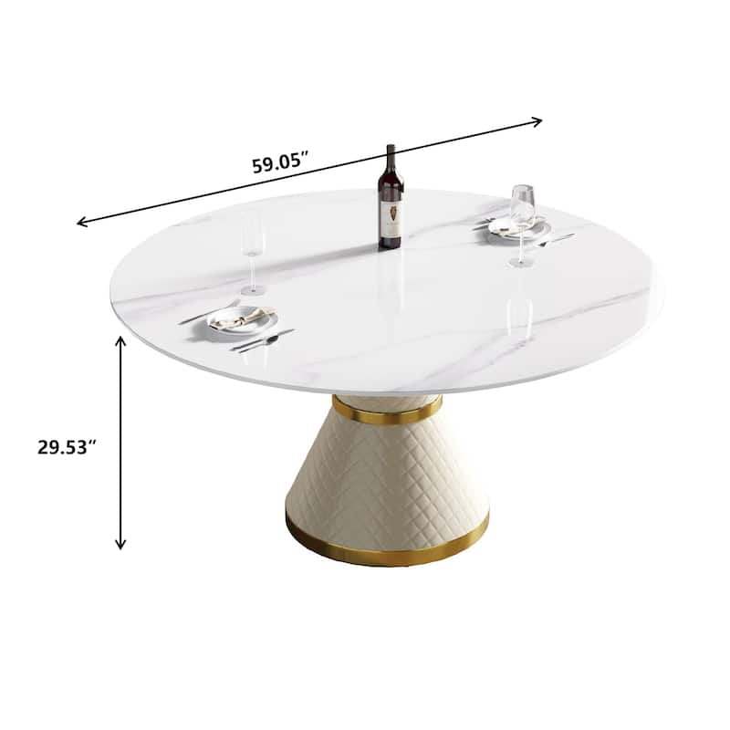 59.05"Modern artificial stone round carbon steel base dining table-can accommodate 6 people