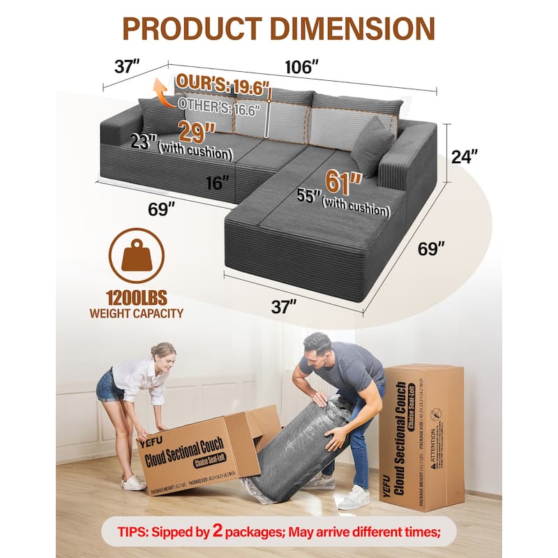 WINSOON Plush Modular Sectional Sofa with Pillows