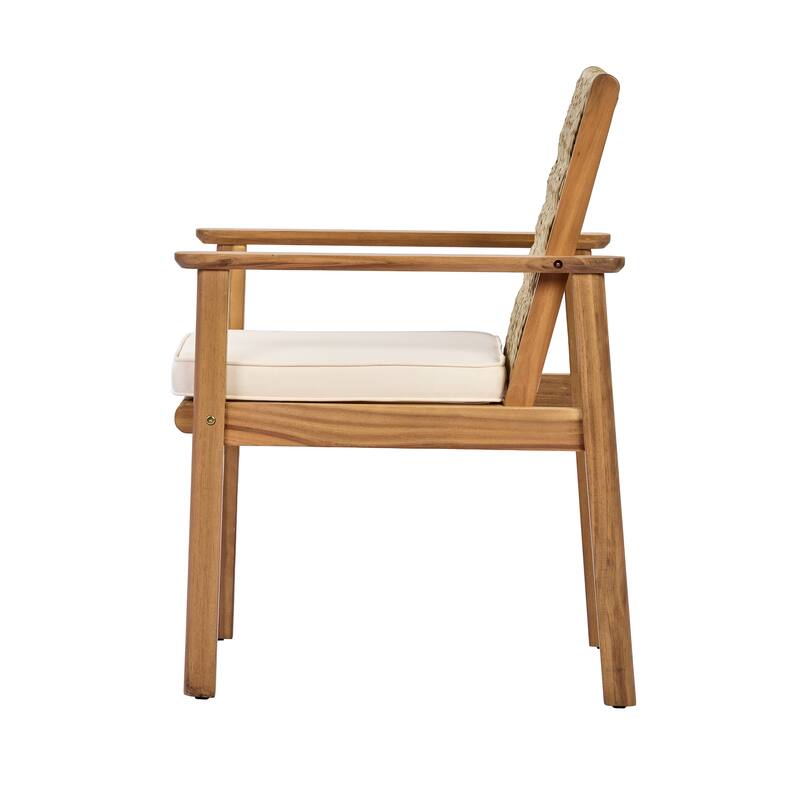 Christopher Knight Home - Outdoor Acacia Wood Dining Arm Chair with Wicker Back and Waterproof Cushions