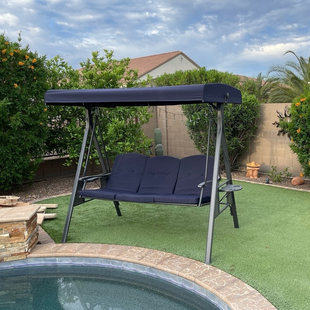 PURPLE LEAF 3-seat Outdoor Porch Swing All-Weather Steel Frame for Backyard Front Porch Lawn, Cushions and Pillow Included