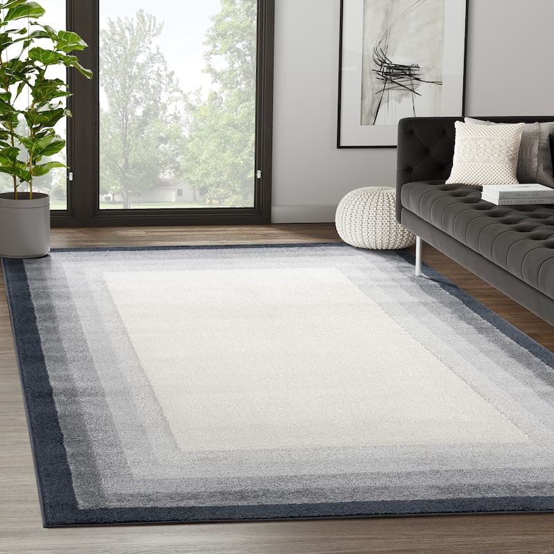 Abani Rugs Nuevo NUE180A Ivory Area Rug with Tonal Grey Border