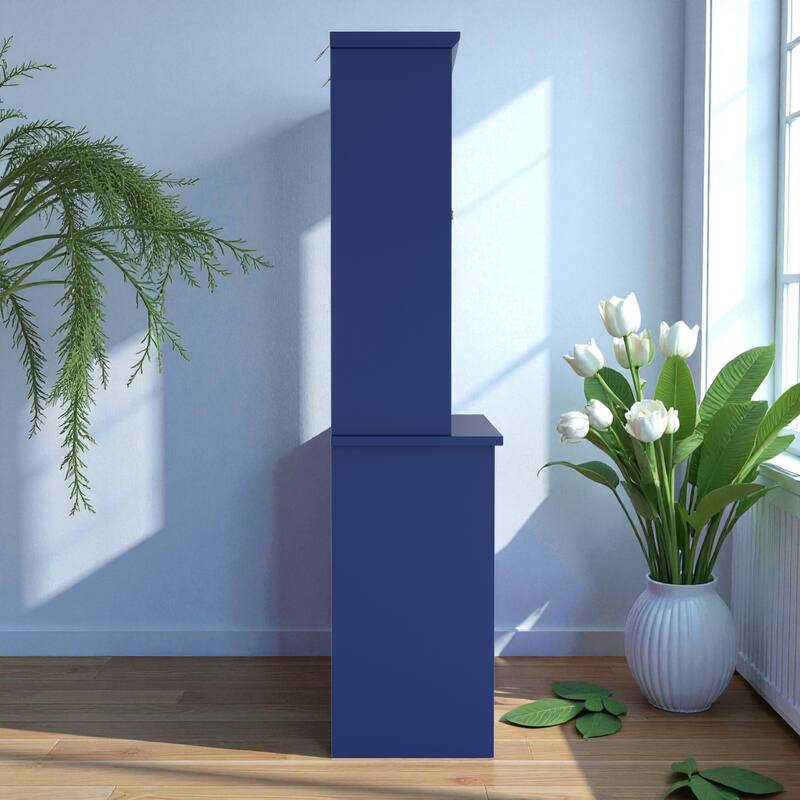 Farmhouse 35" Freestanding Buffet with Hutch, Tall Kitchen Pantry Cabinet with Wine Rack, Drawer, and Adjustable Shelves