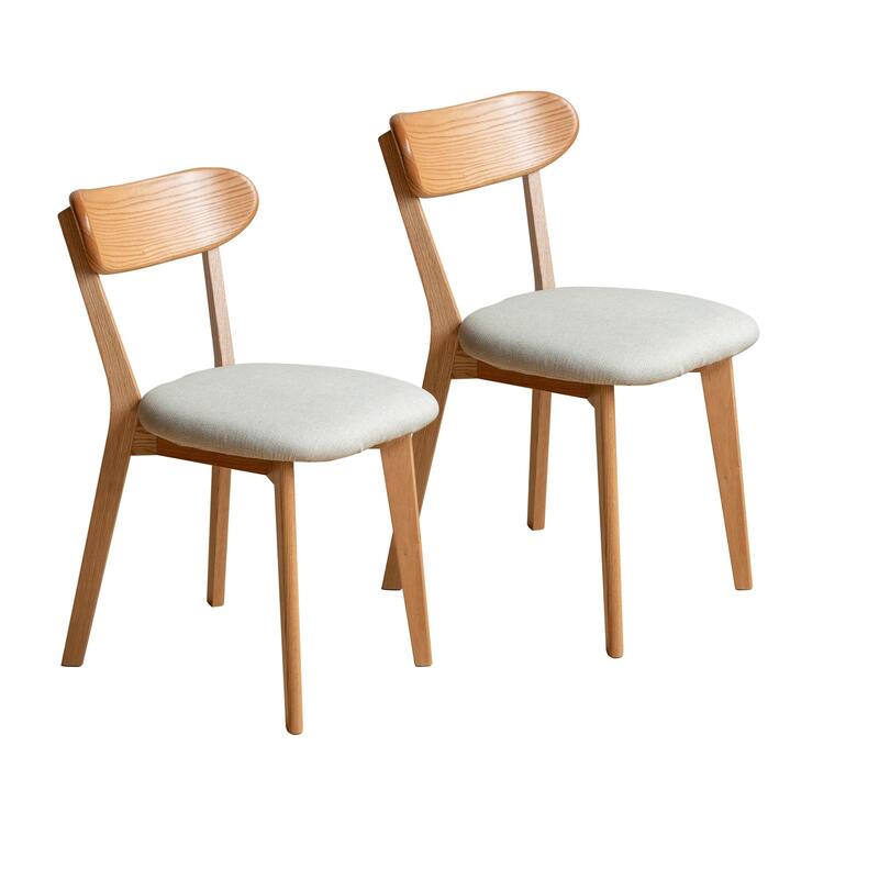 Mid Century Style Solid Wood Frame Dining Chair - Set of 2 - Pear White/Natural