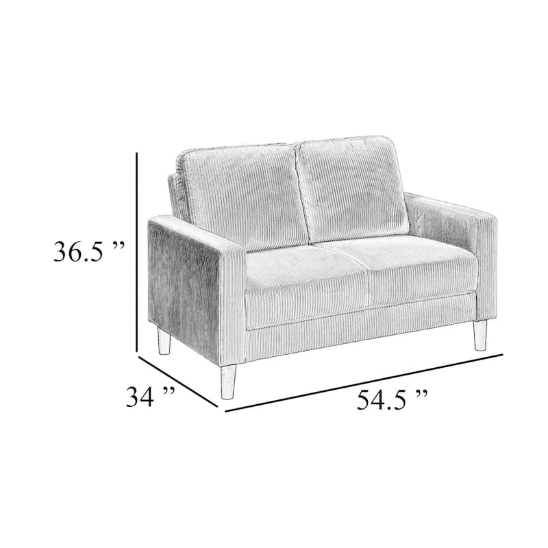 Cey Loveseat, Gray Corduroy Upholstery, Modern Style Brown Legs, 55 Inch