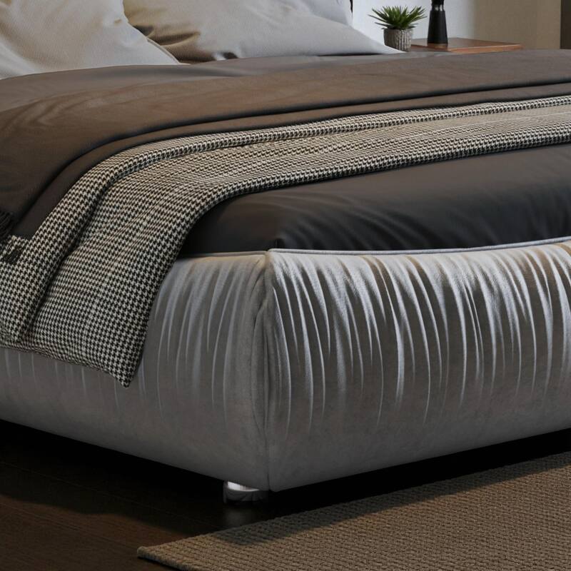 Queen/King Size Luxury Upholstered Platform Bed with Oversized Padded Headboard, Solid Wood Frame & Adjustable Mattress Height