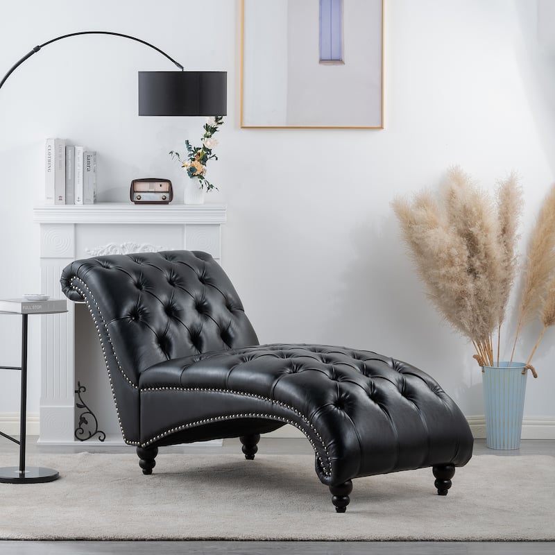 Tufted Armless Chaise Lounge chairs,High quality and durable,Stylish and simple - Black PU