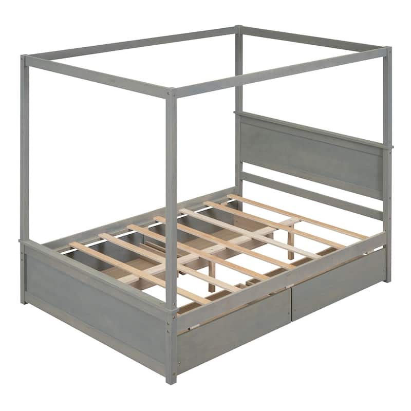 Merax Full Size Canopy Platform Bed with four Drawers