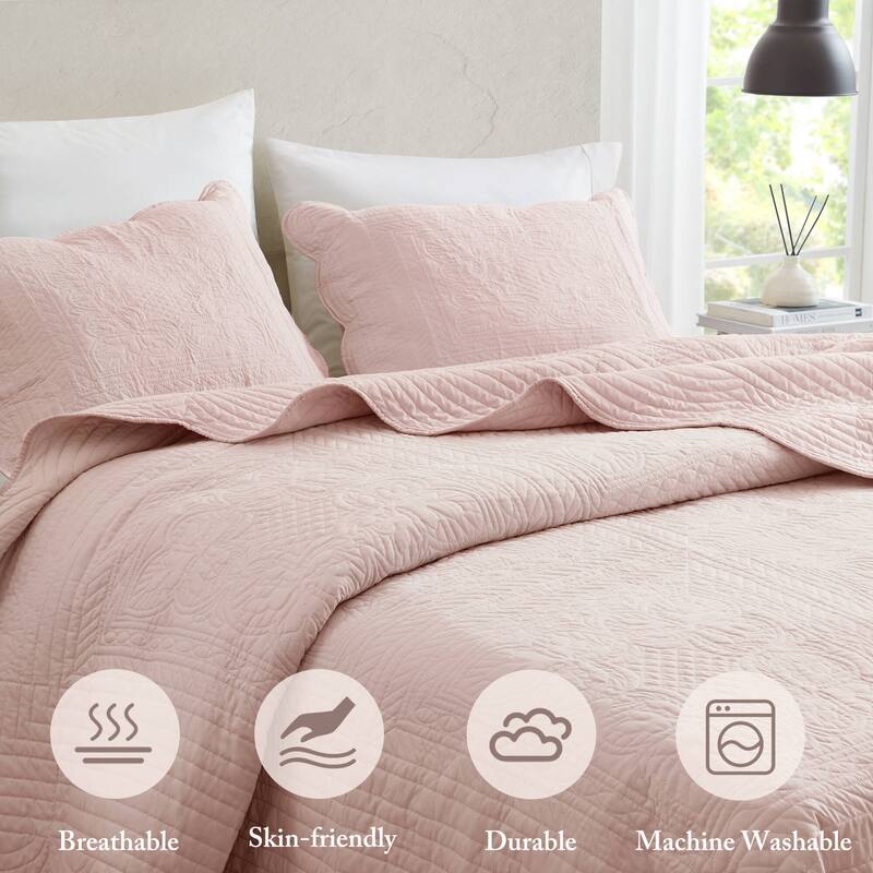 Madison Park Marino 3 Piece Reversible Scalloped Edge Quilt Set