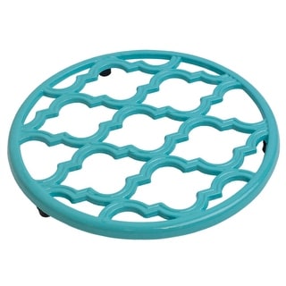 Home Basics Moroccan Lattice Collection Cast Iron Trivet, Turquoise, 8x8x.5 Inches