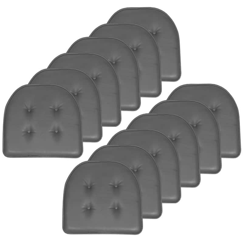 U-Shaped Faux Leather Memory Foam Chair Pads - Set of 12 - Grey