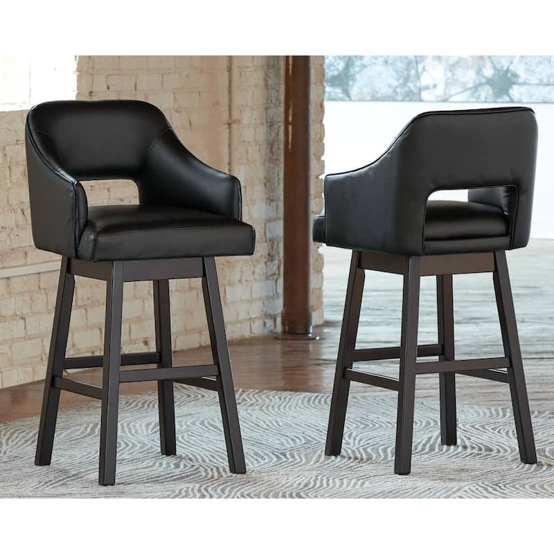 Signature Design by Ashley Tallenger Swivel Bar Stool (Set of 2) - Black/Dark Brown - Bar Height