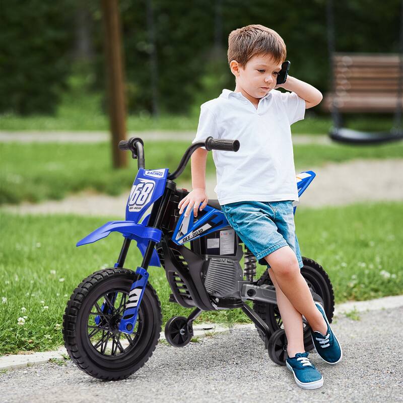Qaba 12V Kids Motorcycle W/ Twist Grip Throttle, Rear Suspension - Blue