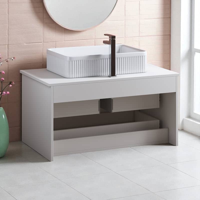 31.5" Modern Bathroom Vanity with Ceramic Vessel Sink and Storage Cabinet, Rose Gold Handles