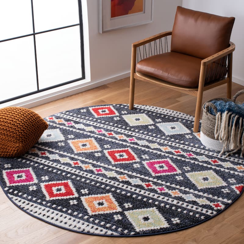 SAFAVIEH Adirondack Meili Moroccan Boho Rug - 6' Round - Black/Ivory