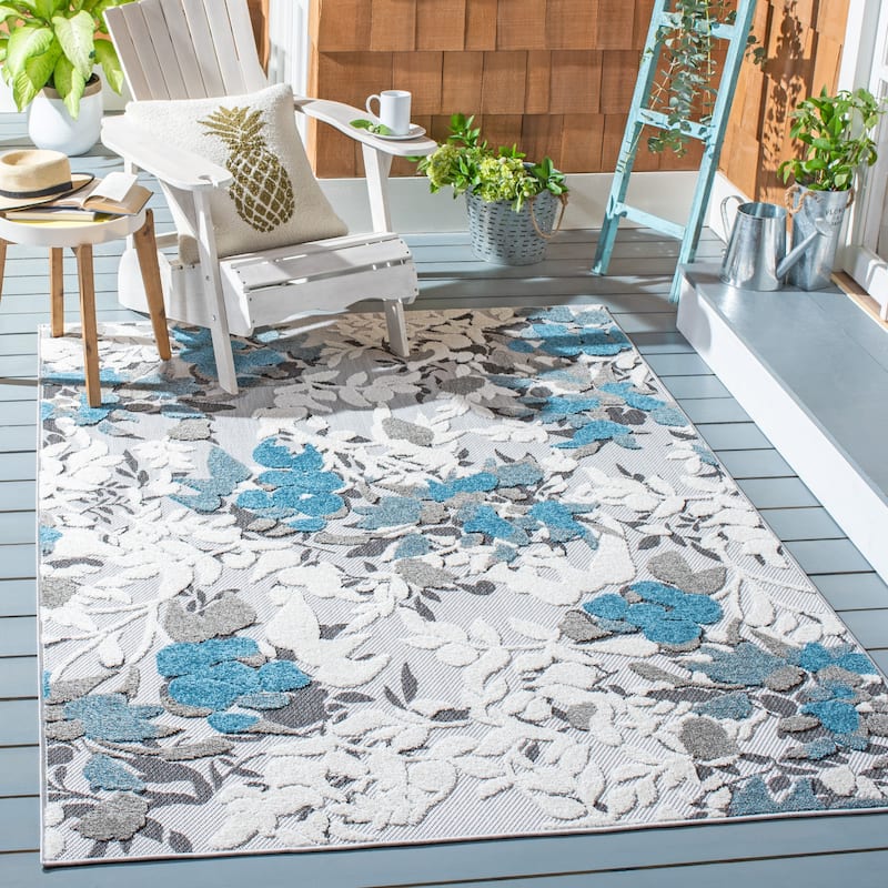 SAFAVIEH Cabana Eleri Indoor/ Outdoor Waterproof Patio Rug - 5'5" x 7'7" - Beige/Blue