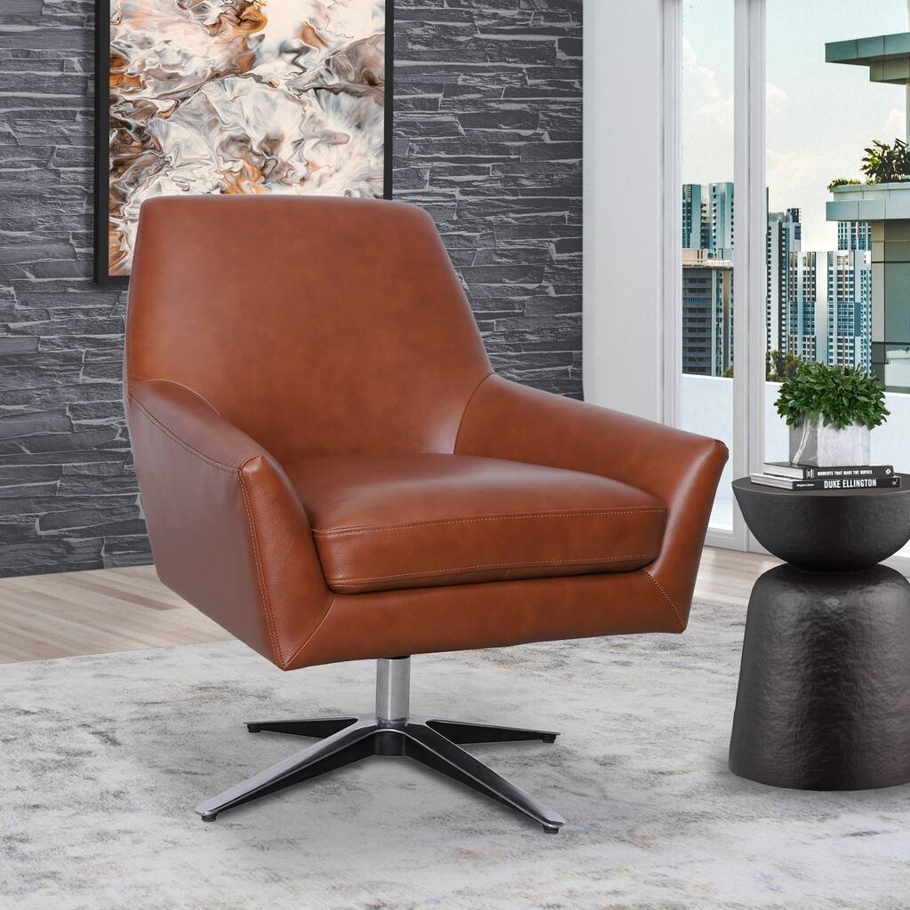 Abbyson Olson Brown Leather Swivel Accent Chair