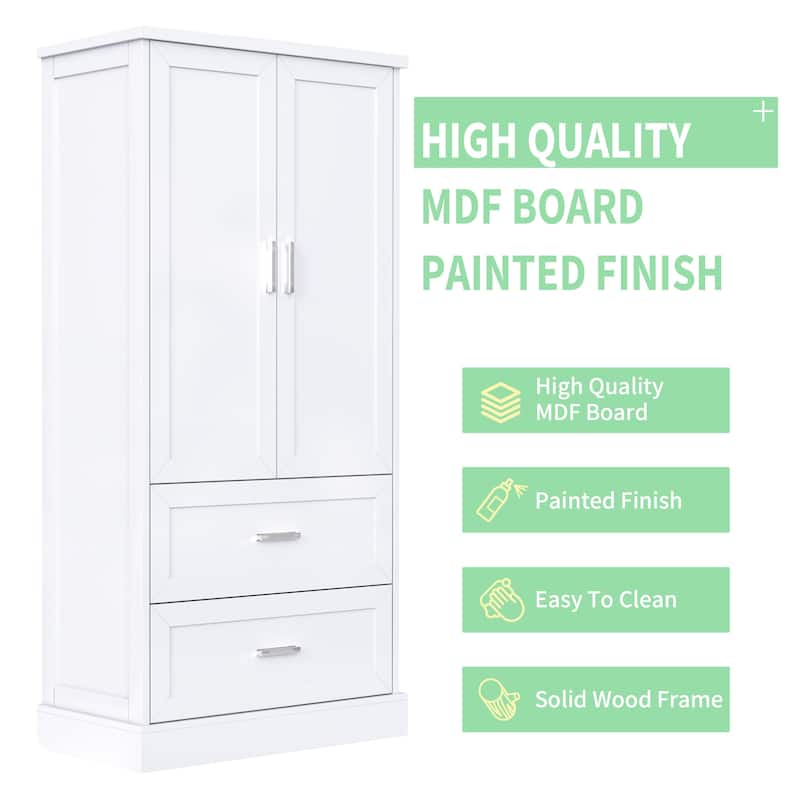 Tall Bathroom Storage Cabinet, Freestanding Floor Cabinet with Two Doors and Drawers, Adjustable Shelf