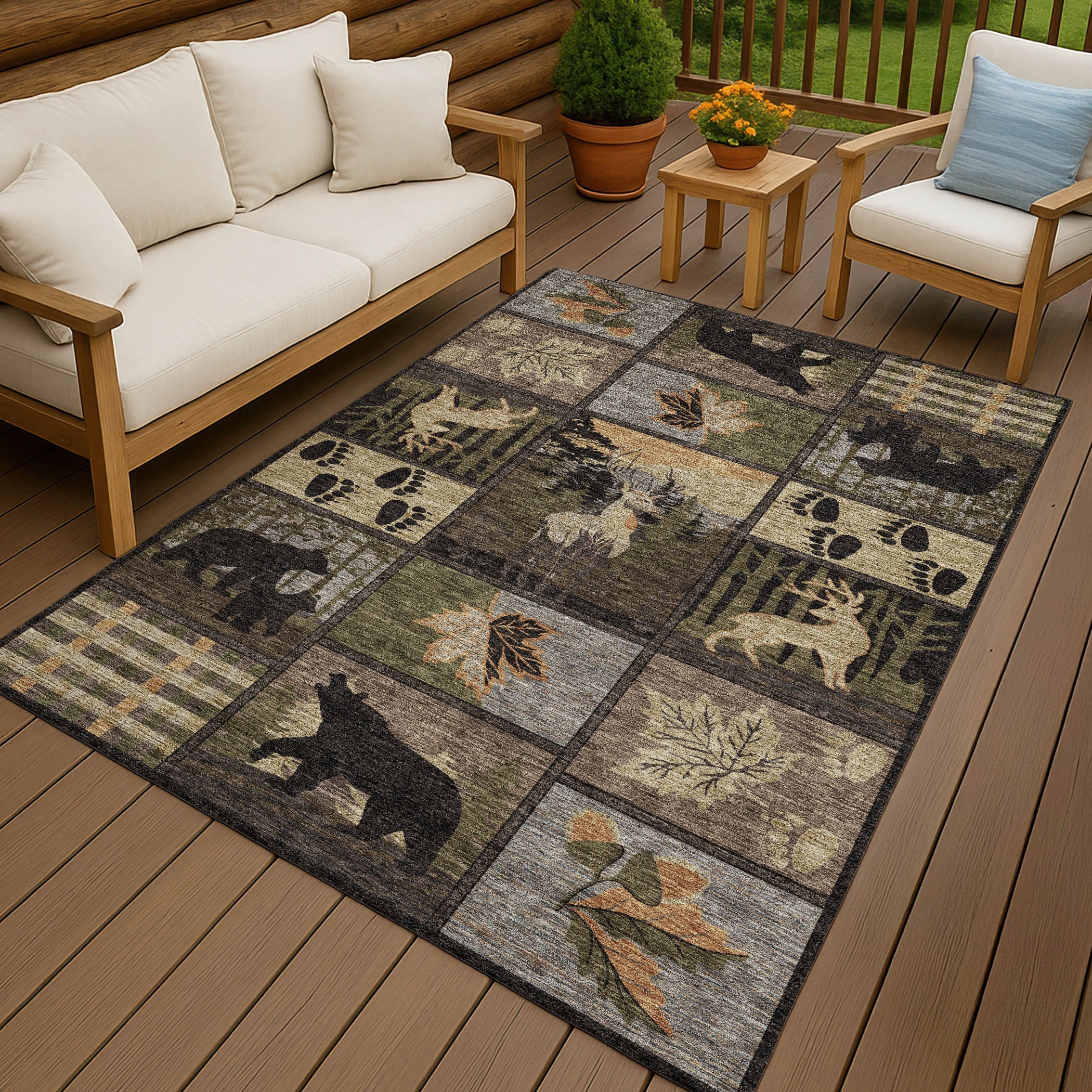 Machine Washable Indoor/ Outdoor Lodge Impressions Chantille Rug