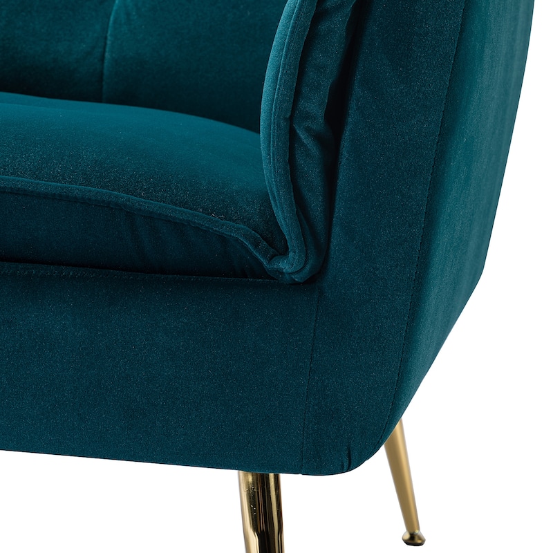 1ida Modern Velvet Tufted Padded Cushion Armchair with Golden Metal Legs by HULALA HOME
