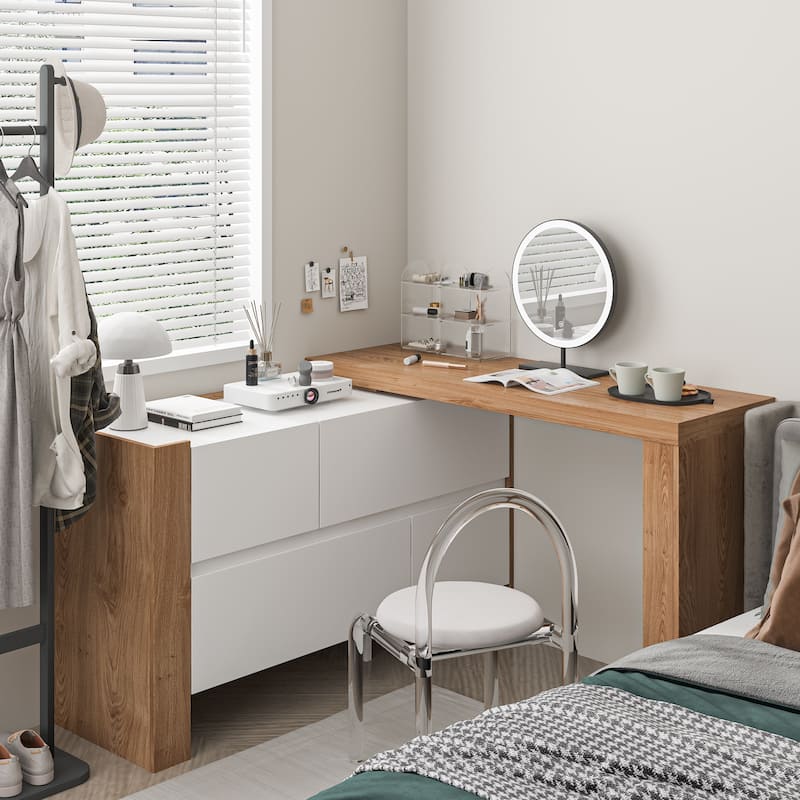 83.8" Multi-Functional Home Office Desk - Easy to Clean Dresser Table