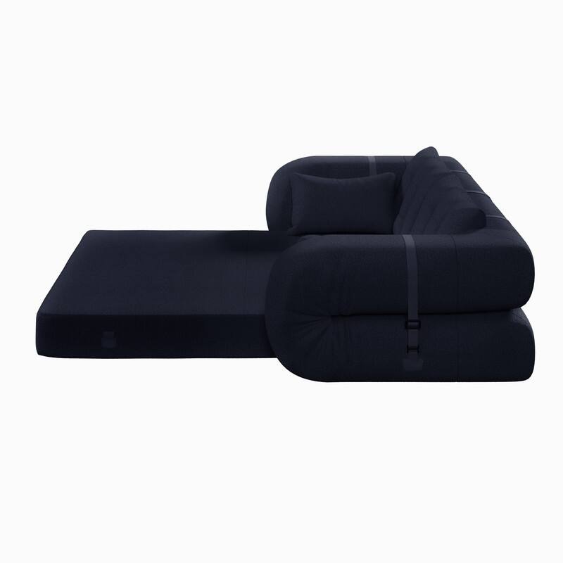 78.7" Multi-Functional Foldable Sofa Bed, 3-in-1 Teddy Fabric Foam Sleeper Couch for Relaxation and Seating