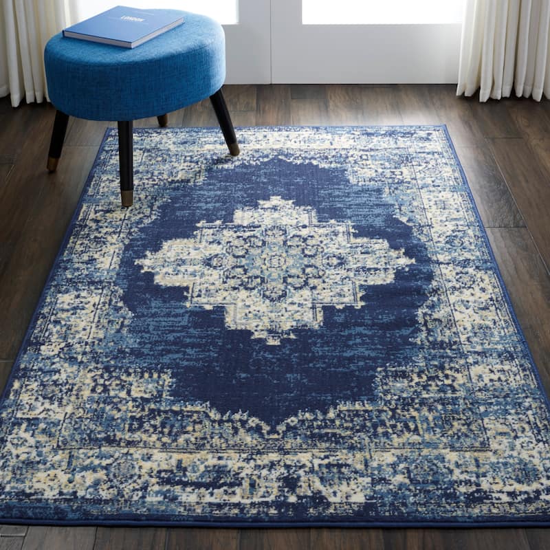 Nourison Grafix Distressed Vintage Medallion Area Rug - 5'3" x 7'3" - Navy Blue