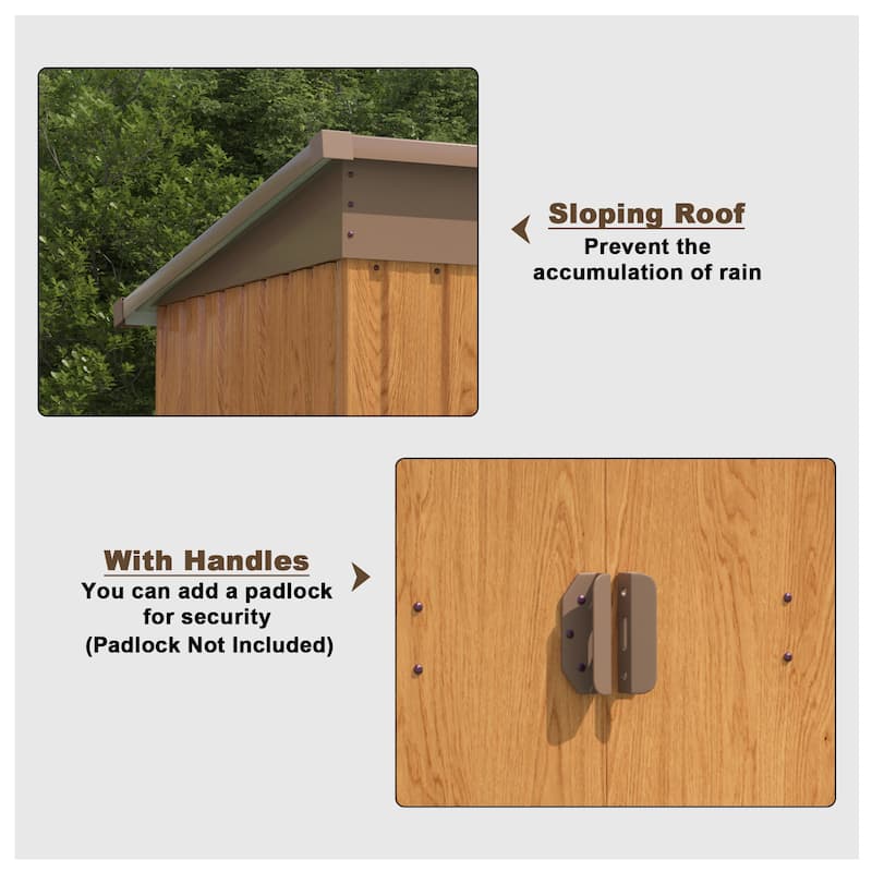 Clihome 6 x 3 FT Storage Shed Metal Imitation Wood Grain Tool Shed with Floor