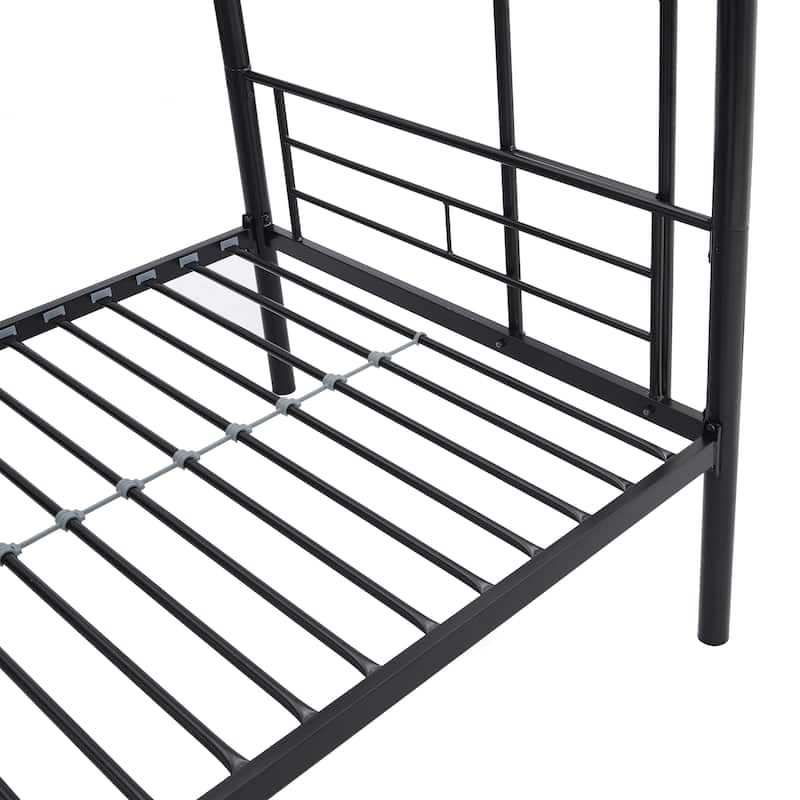 Black Twin over Twin Size Metal Bunk Bed with Ladder and Fence for for Bedroom, Kids, Boys and Girls
