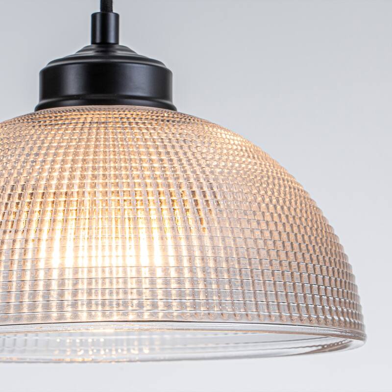 1-Light Matte Black Dome Pendant Textured Glass Kitchen Island Lights for Dining Room