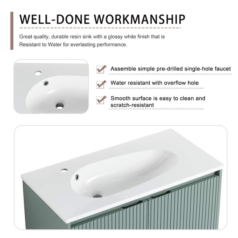 36" Floating Bathroom Vanity with Drop-Shaped Resin Sink