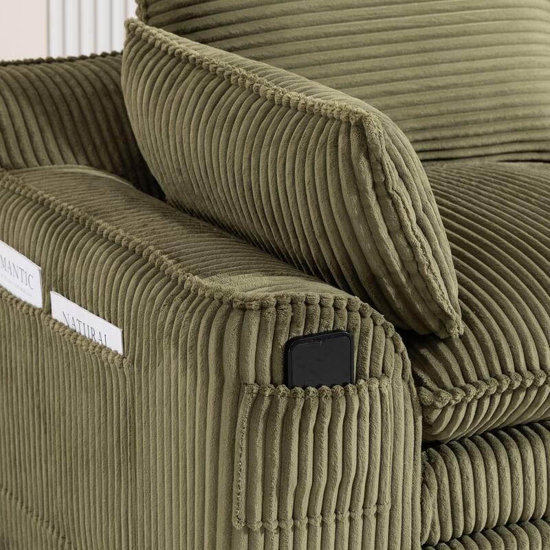 103" L-Shaped Corduroy Boneless Sectional Sofa with Movable Ottoman