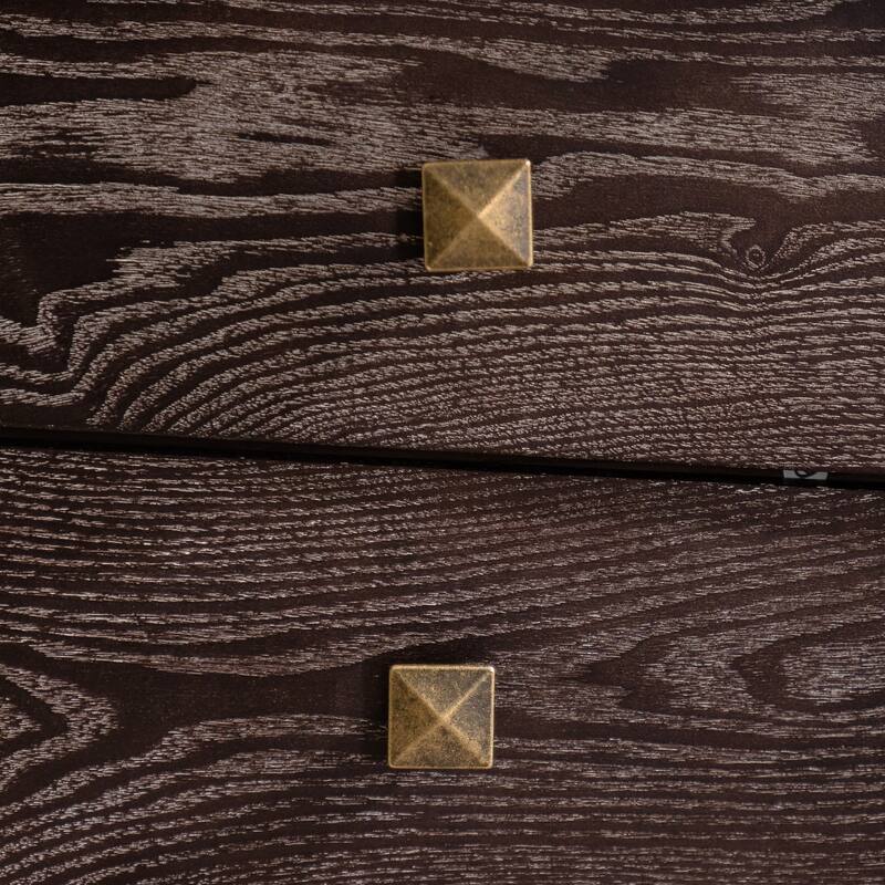 Roomfitters Modern Solid Wood Sideboard Cabinet, Geometric Pattern Storage Console with 2 Doors and Open Shelves, Natural