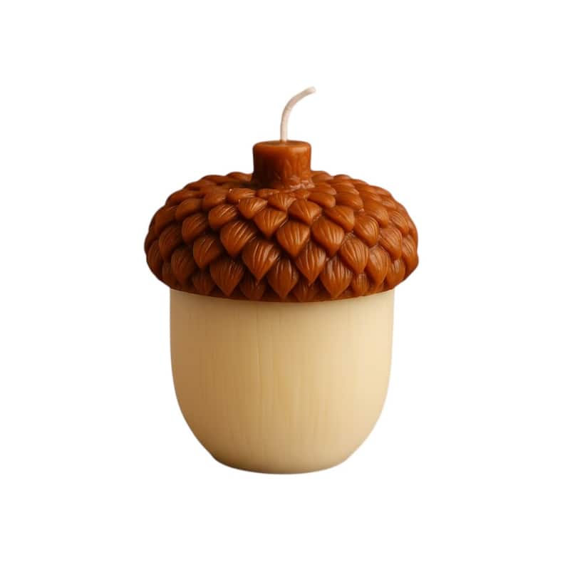 4" Brown And Ivory Pumpkin And Apple Scented Dimensional Acorn Candle