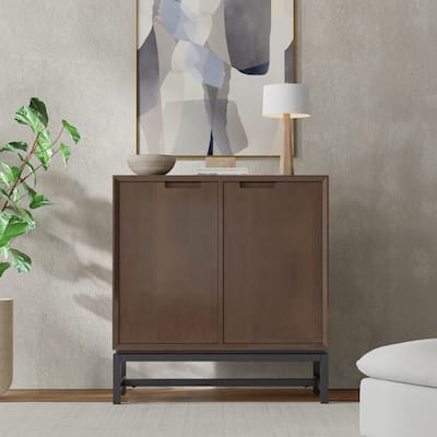 WYNDENHALL Devlin SOLID HARDWOOD 39 inch Wide Modern Medium Storage Cabinet in Walnut Brown - 16" D x 39" W x 42" H