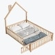 preview thumbnail 10 of 34, A floor bed with a shaped headboard and a protective fence  Natural - Full