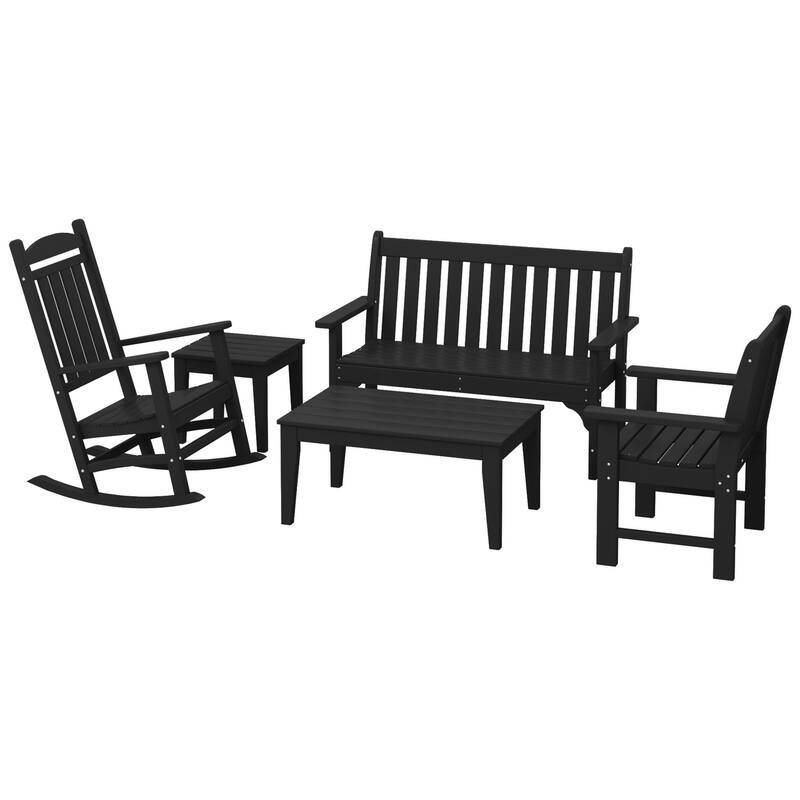 Laguna Outdoor Patio 5-Piece Porch Bench & Rocking Chair Conversation Set