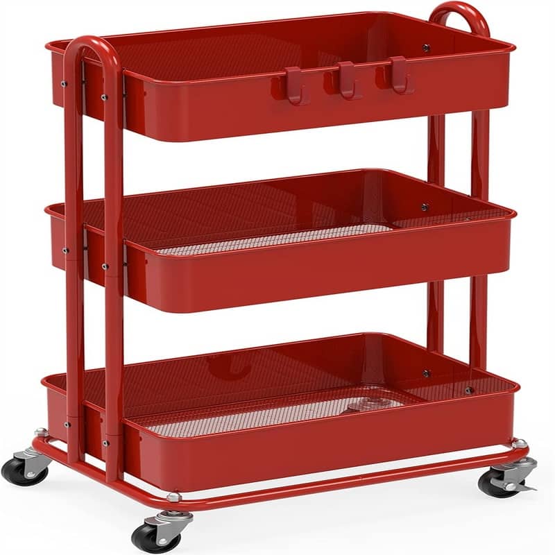 Heavy Duty 3-Tier Metal Utility Rolling Cart - 12.5"D x 17"W x 31.5"H