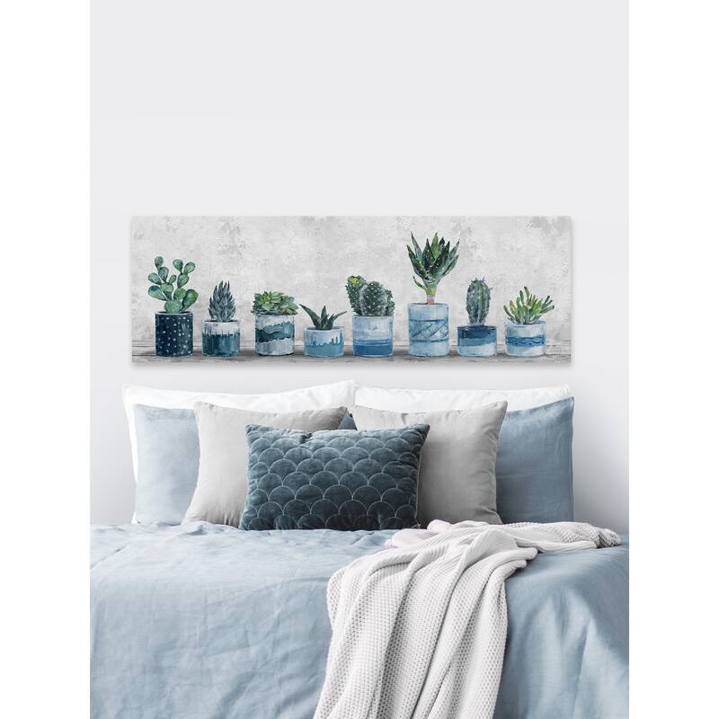 'Succulents in Blue Pots' Painting Print on Wrapped Canvas