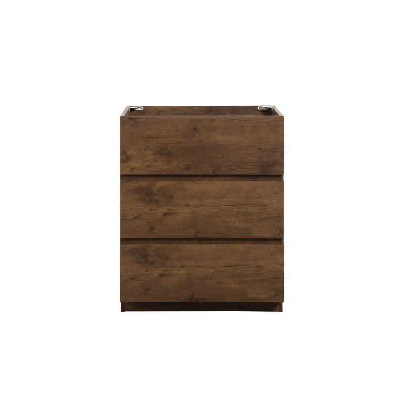 GDFStudio - Alice Gray Freestanding Bathroom Cabinet with Three Soft-Close Drawers, Pre-Assembled, No Basin - 24" - Walnut