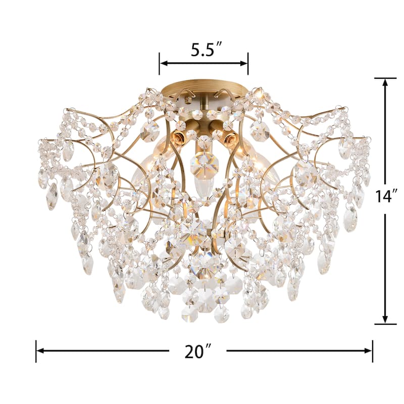 Dalia Brushed Silver-ish Champagne 5-Light Larger Crystal Flush Mount - 20 inches in diameter x 14 inches in height