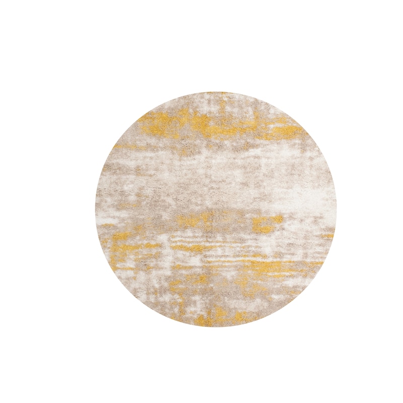 Noori Rug Lux Madison Abstract 2-Inch Shag Area Rug - 5' Round - Gold/Beige