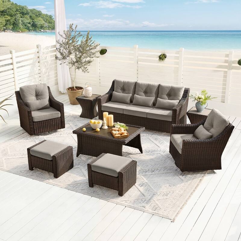 Spruce & Spring Murphy 8-Piece Outdoor Wicker Patio Furniture Conversation Sofa Sets